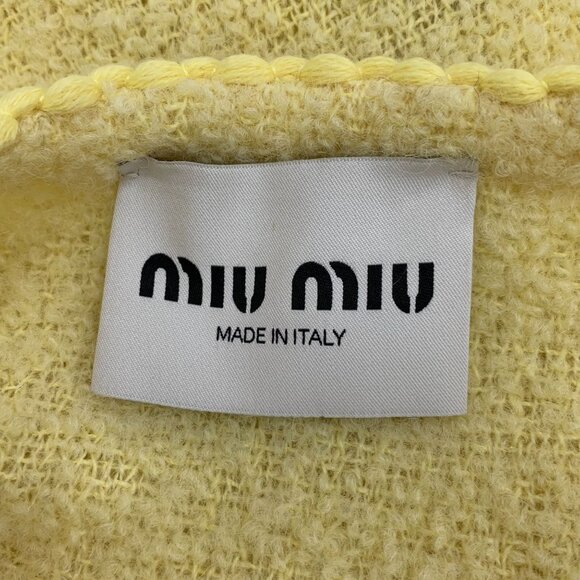 Miu Miu Yellow Wool V-Neck Long-Sleeved Tweed Knitted Cardigan Coat With Pockets - Picture 2 of 8
